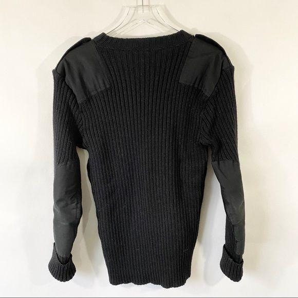 British Brigade Ribbed V-Neck Military Sweater Sz S Black