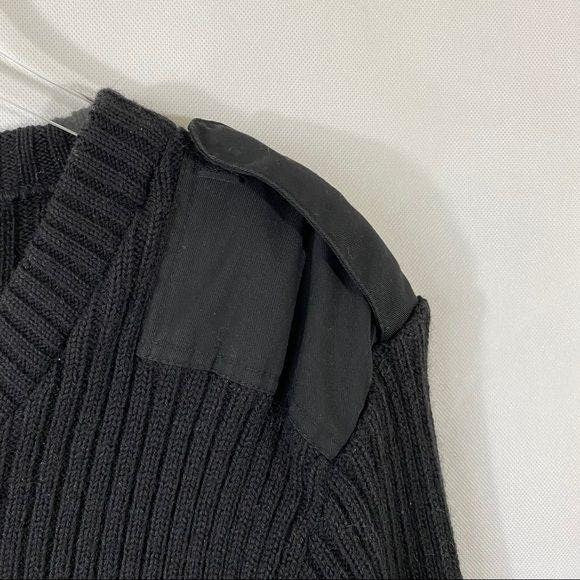 British Brigade Ribbed V-Neck Military Sweater Sz S Black