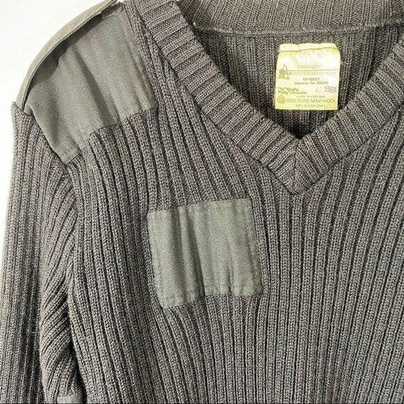 British Brigade Ribbed V-Neck Military Sweater Sz S Black