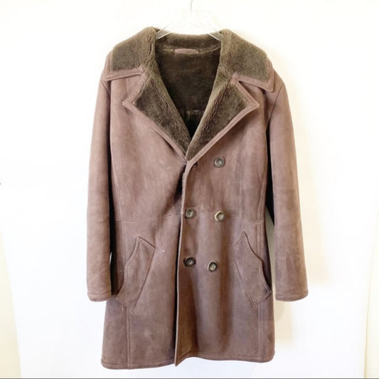 Vtg Sawyer of Napa Suede Shearling Coat sz 40