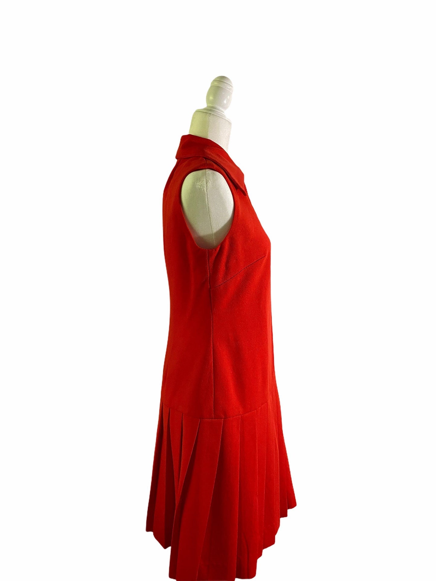 Vintage Red Polyester Drop Waist Pleated Shift Dress  sz 13/14