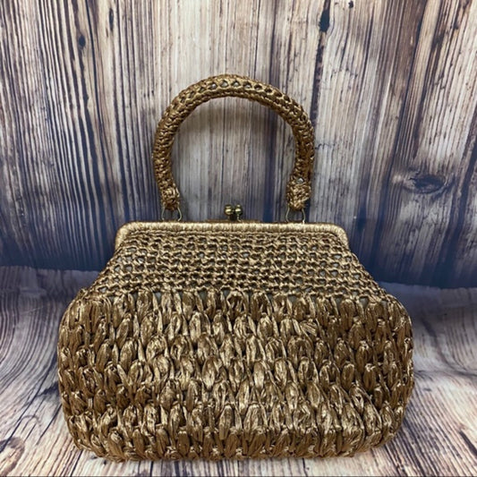 Vtg 60’s Raffia Bag with Kisslock Closure