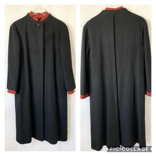 Vtg Albert Nipon Black/Burgundy Wool Coat Sz 10