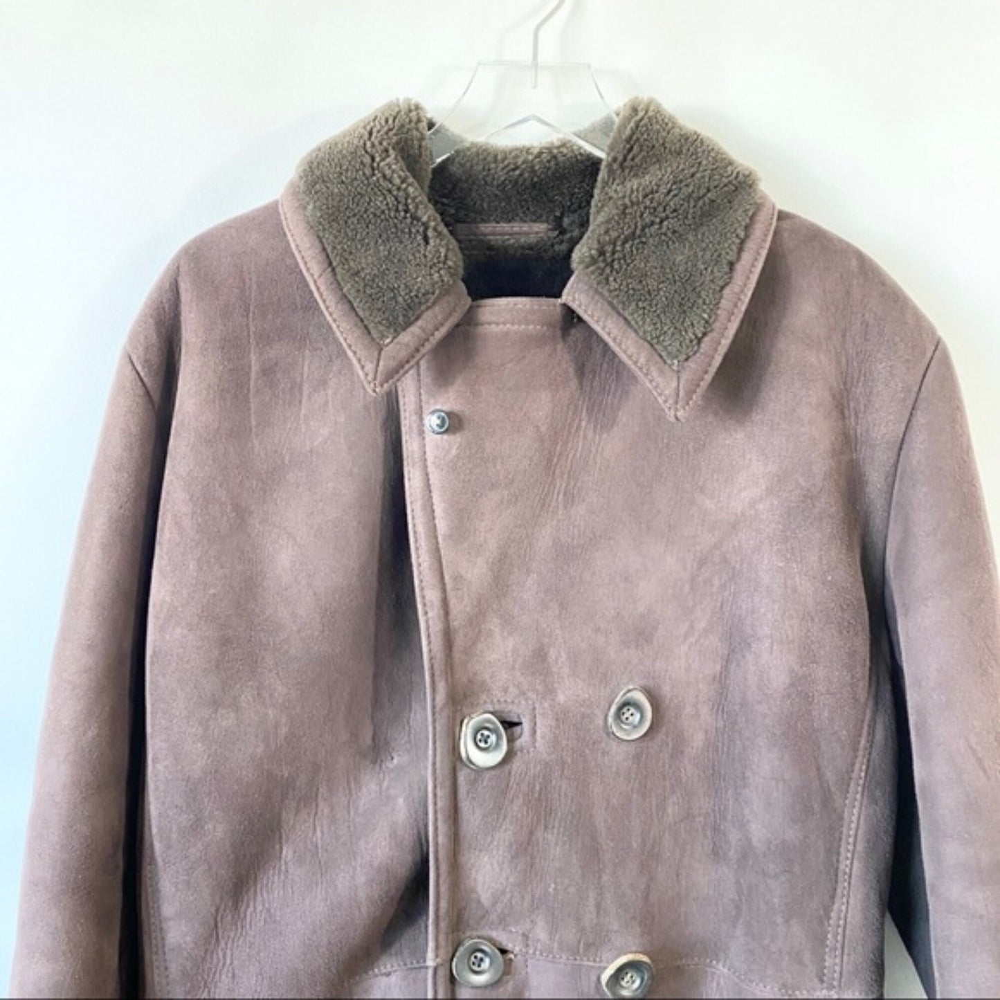 Vtg Sawyer of Napa Suede Shearling Coat sz 40