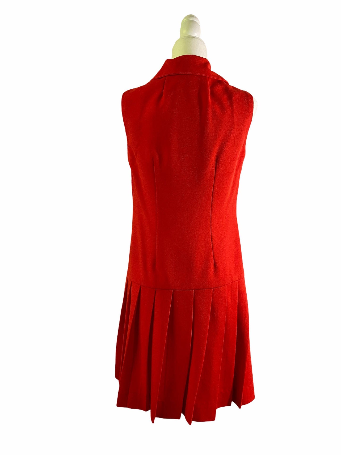 Vintage Red Polyester Drop Waist Pleated Shift Dress  sz 13/14