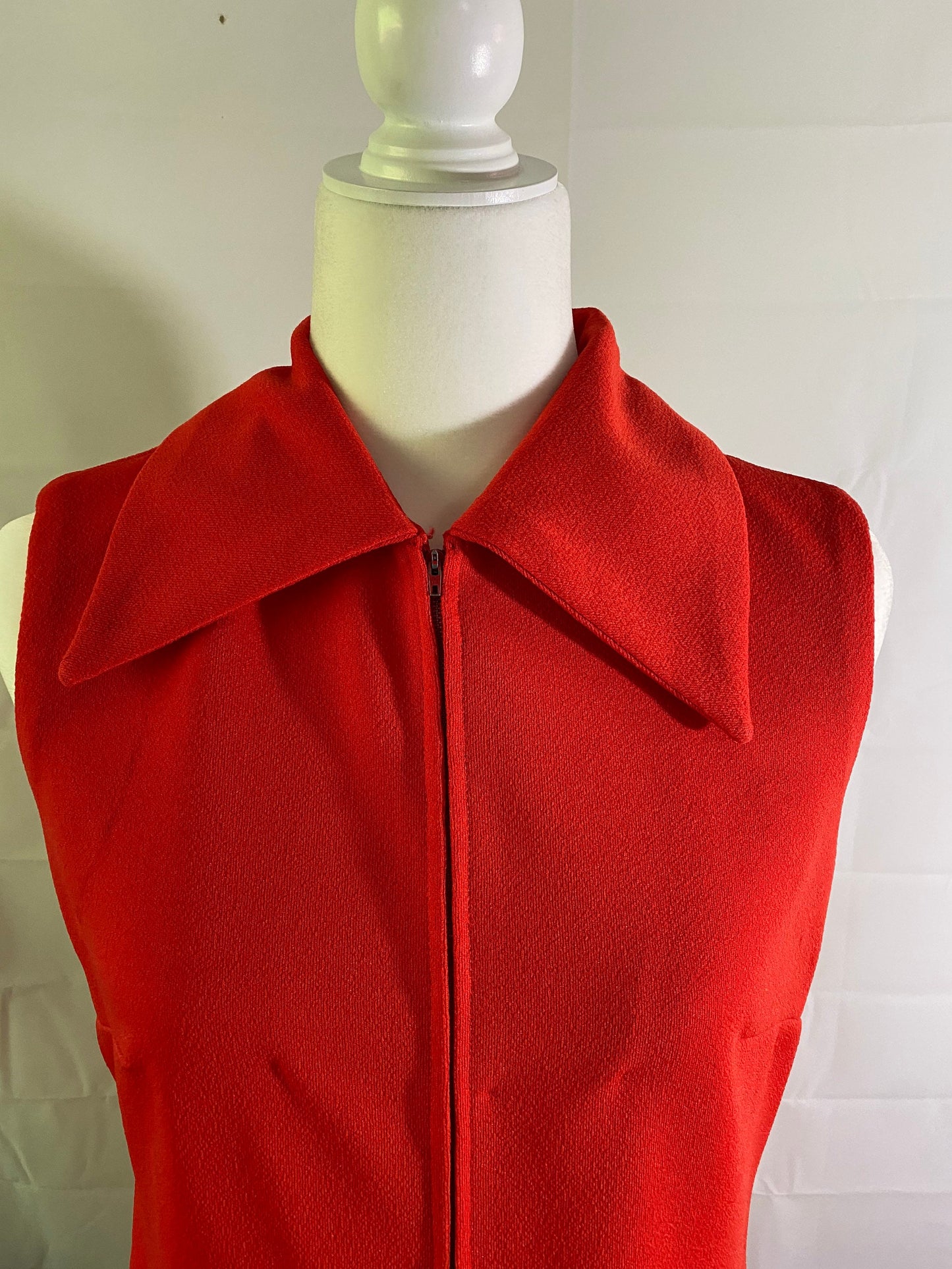 Vintage Red Polyester Drop Waist Pleated Shift Dress  sz 13/14