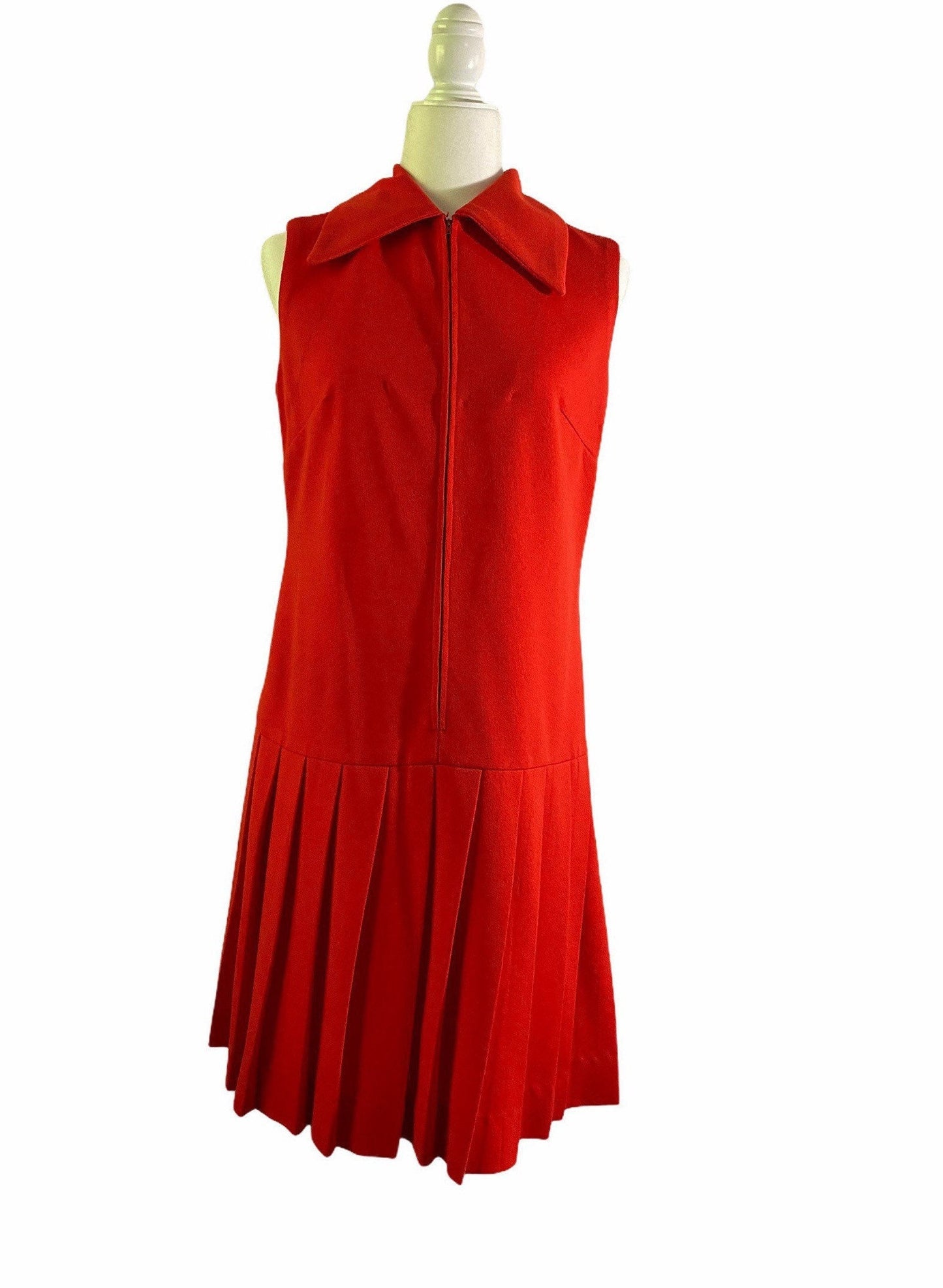 Vintage Red Polyester Drop Waist Pleated Shift Dress  sz 13/14