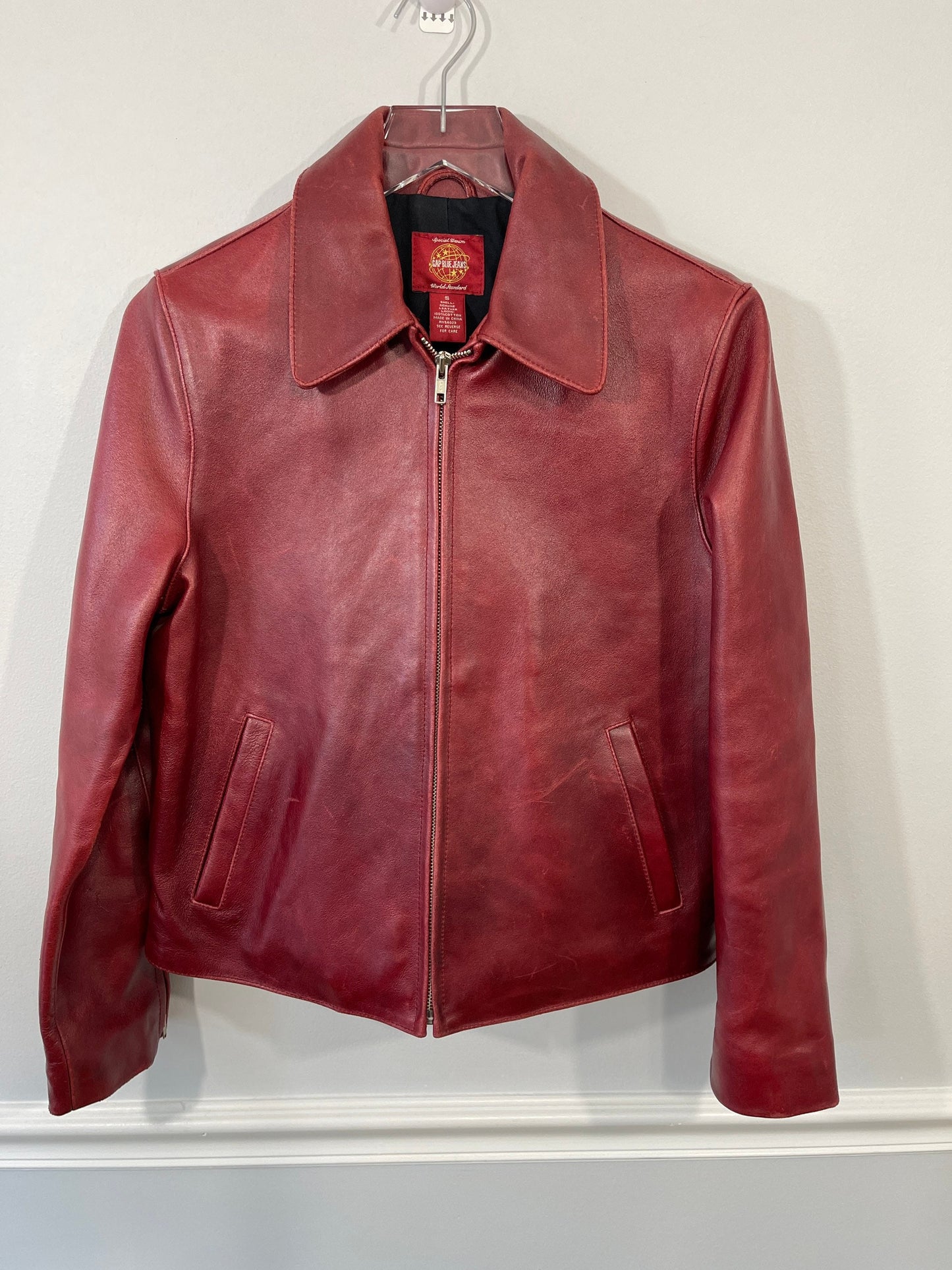 Vtg Gap Red Zip Front Leather Crop Jacket Sz Small