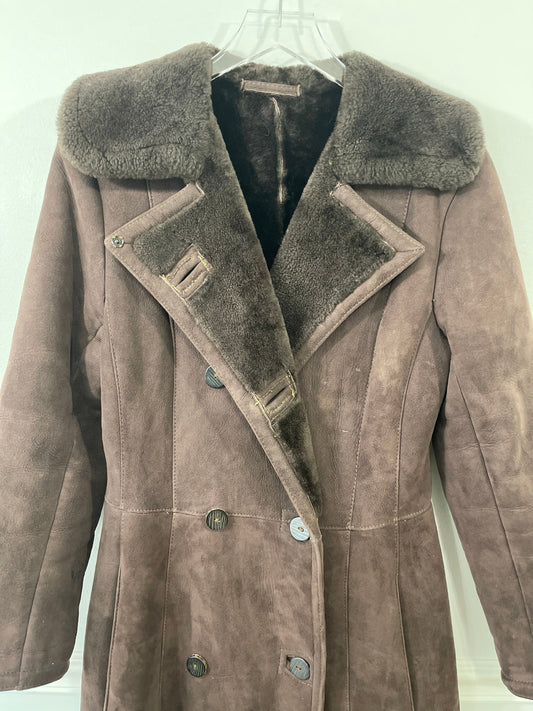 Vtg Bloomingdale’s Brown Shearling Coat Sheepskin Suede Leather sz 10