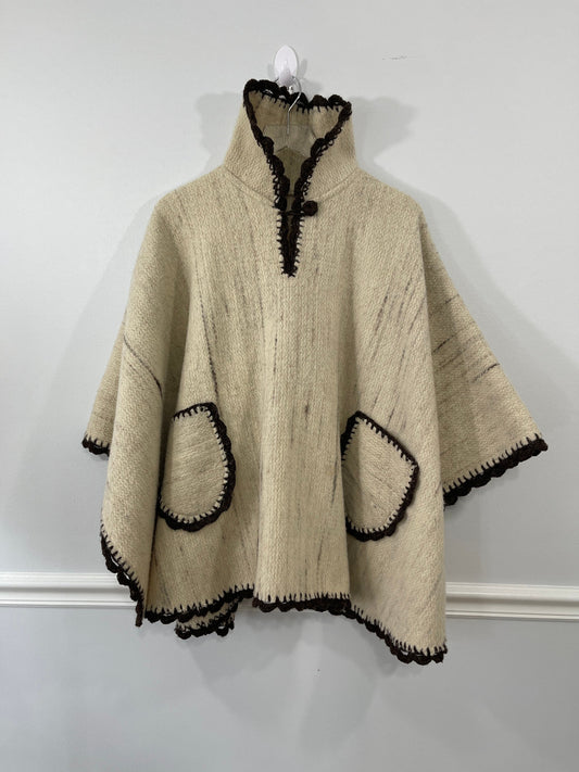 Custom Made Beige Brown Wool Poncho