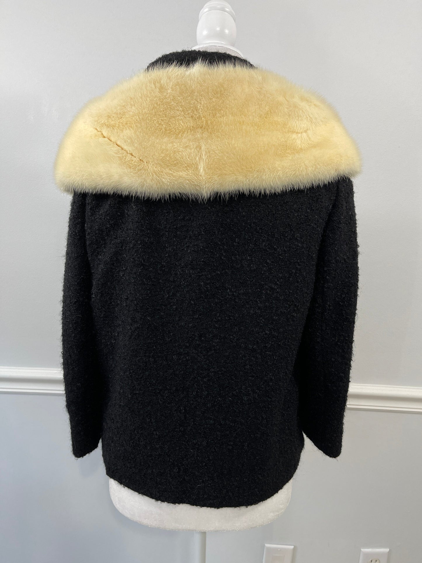 Lilli Ann Blonde Mink Collar Nubby Black Wool Jacket sz XS/S