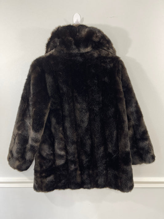 Vtg 80’s Faux Fur Dark Chocolate Brown Mink Coat Sz L/XL