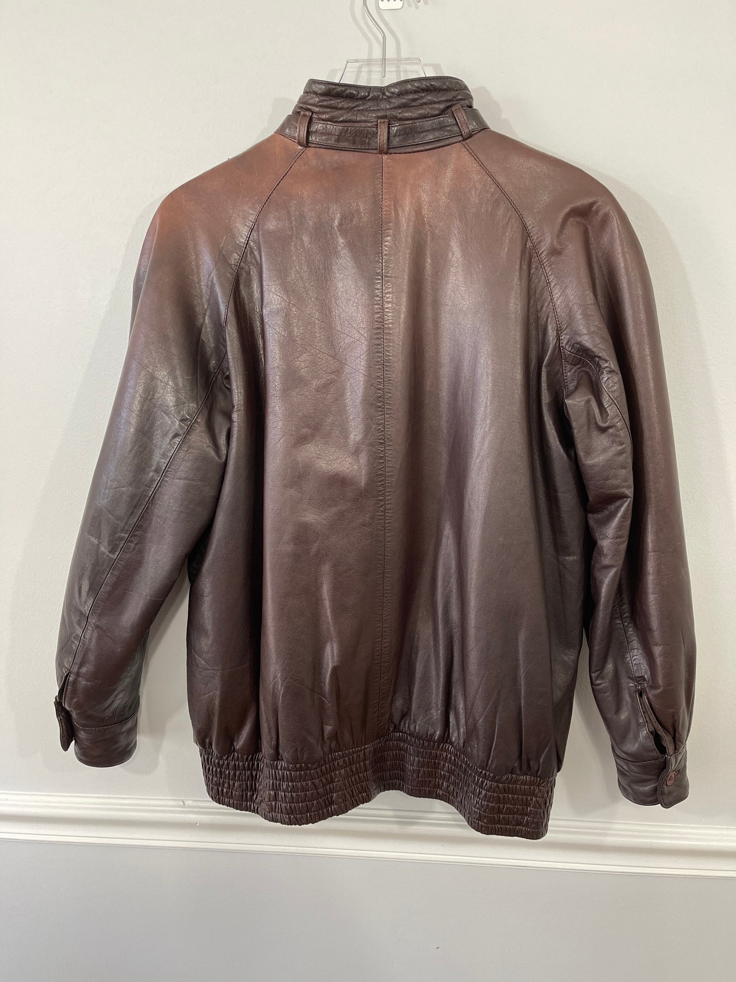 Vtg 80’s Brown Lamb Leather Bomber Jacket sz L