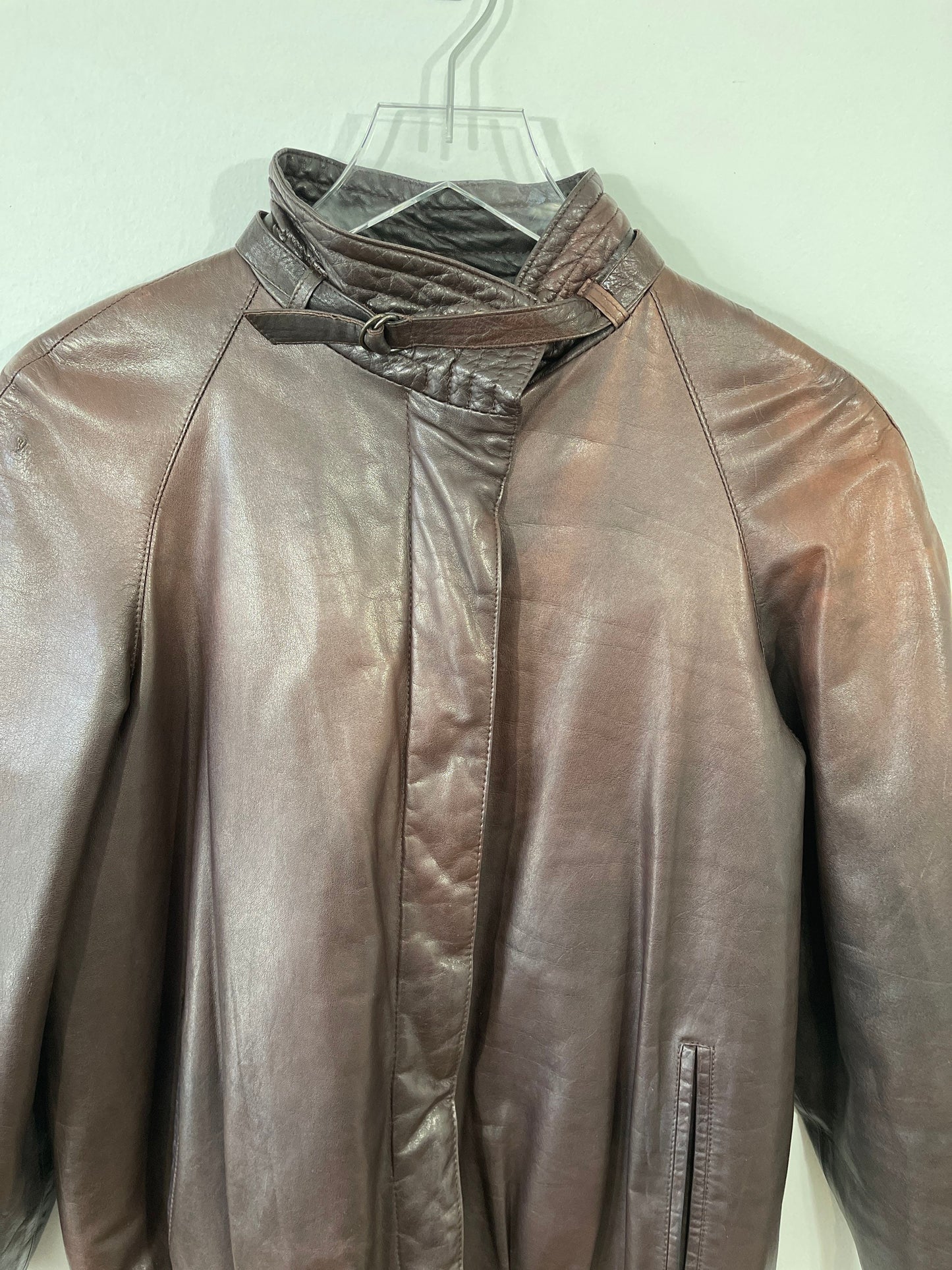 Vtg 80’s Brown Lamb Leather Bomber Jacket sz L