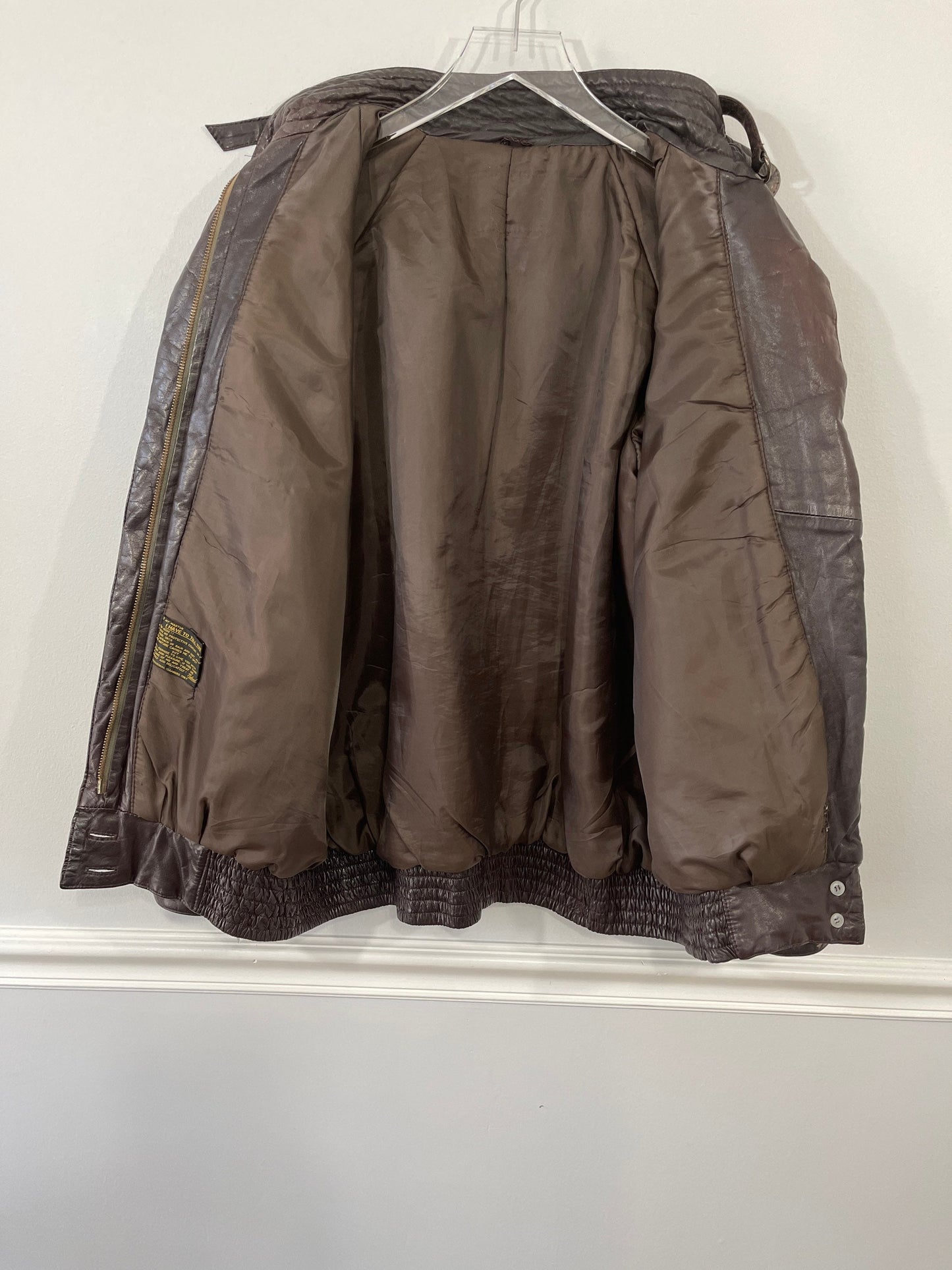 Vtg 80’s Brown Lamb Leather Bomber Jacket sz L