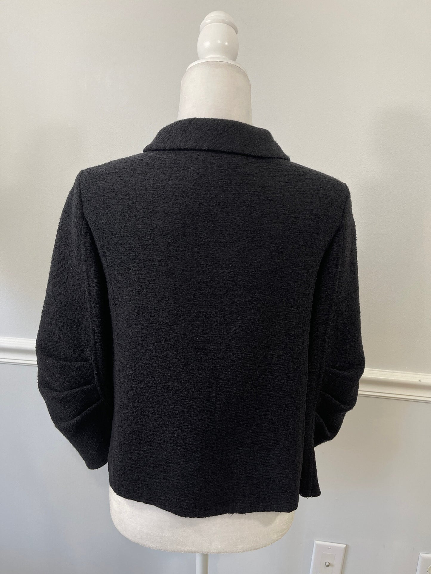 Vtg Oscar de la Renta Black Boiled Wool Cropped Jacket Sz 8