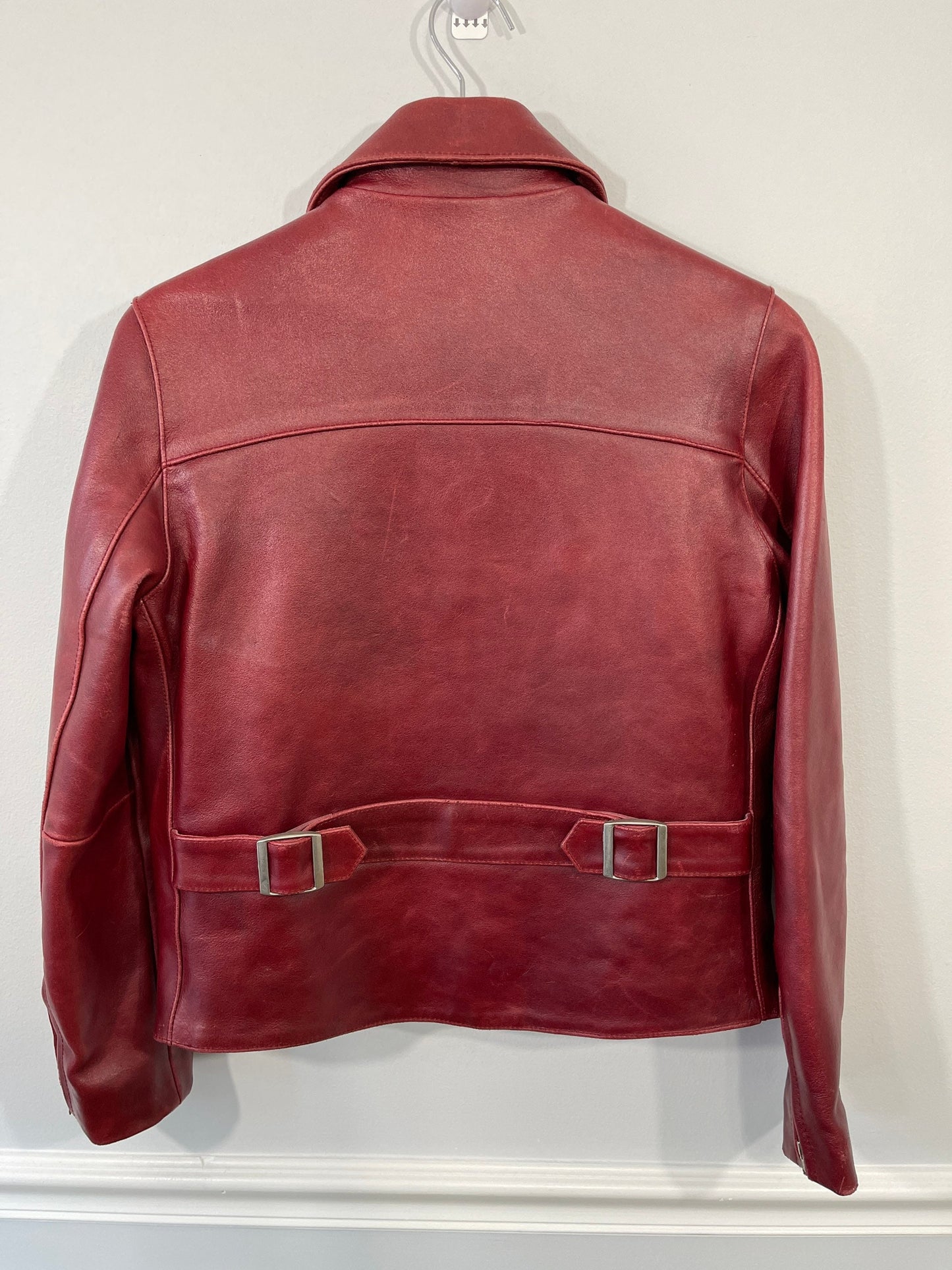 Vtg Gap Red Zip Front Leather Crop Jacket Sz Small