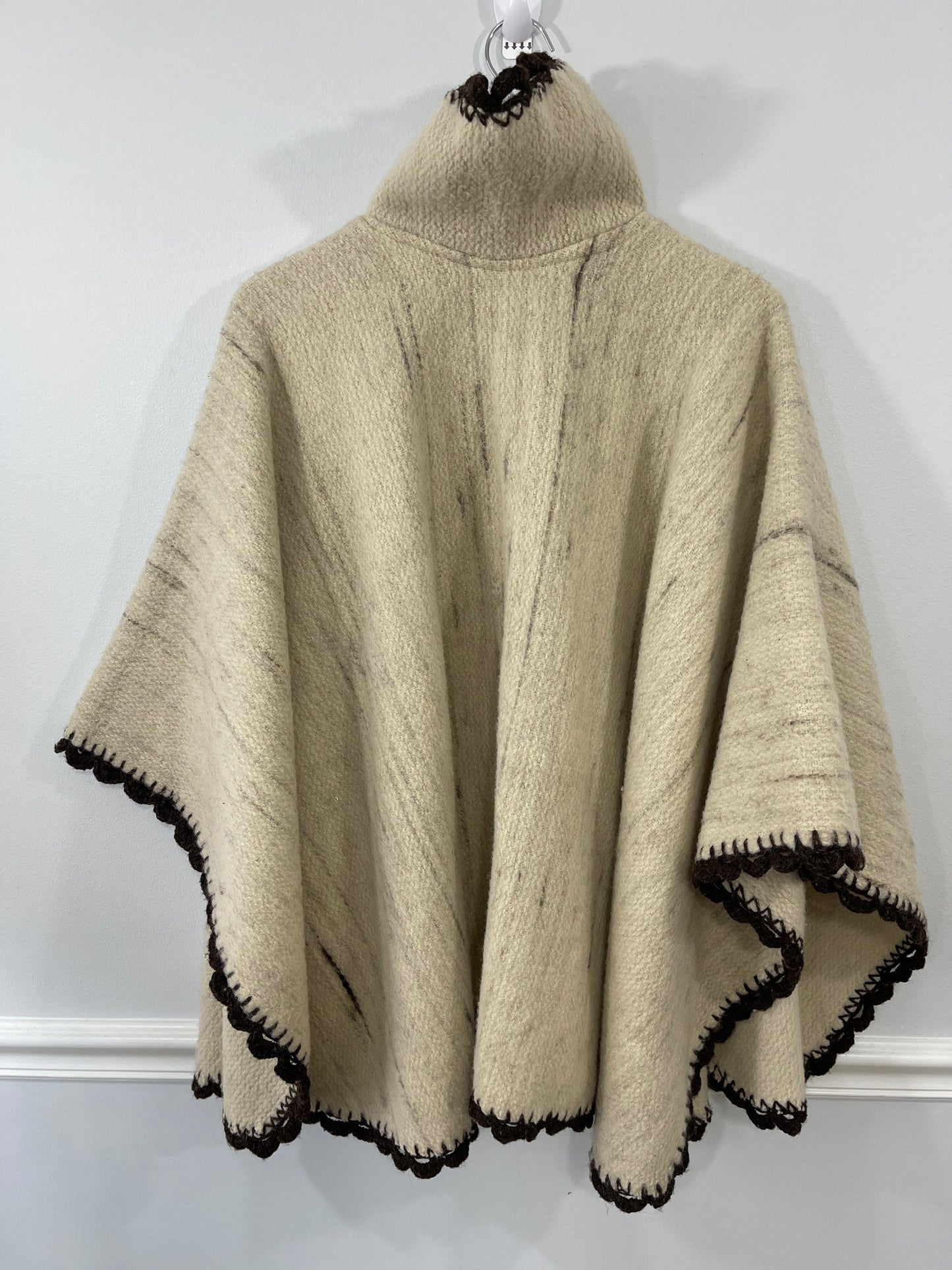 Custom Made Beige Brown Wool Poncho