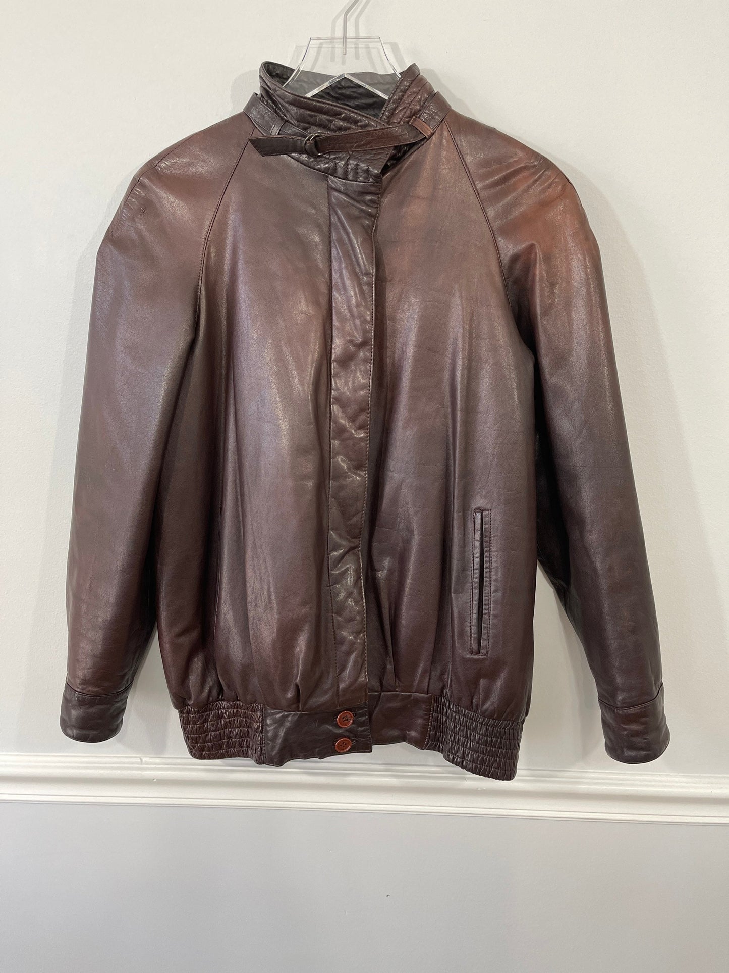 Vtg 80’s Brown Lamb Leather Bomber Jacket sz L