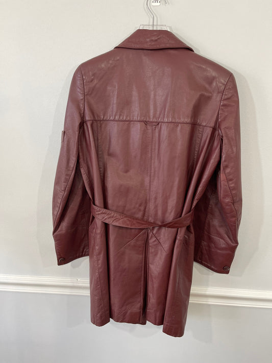 Etienne Aigner Burgundy Oxblood Leather Car Coat Sz M