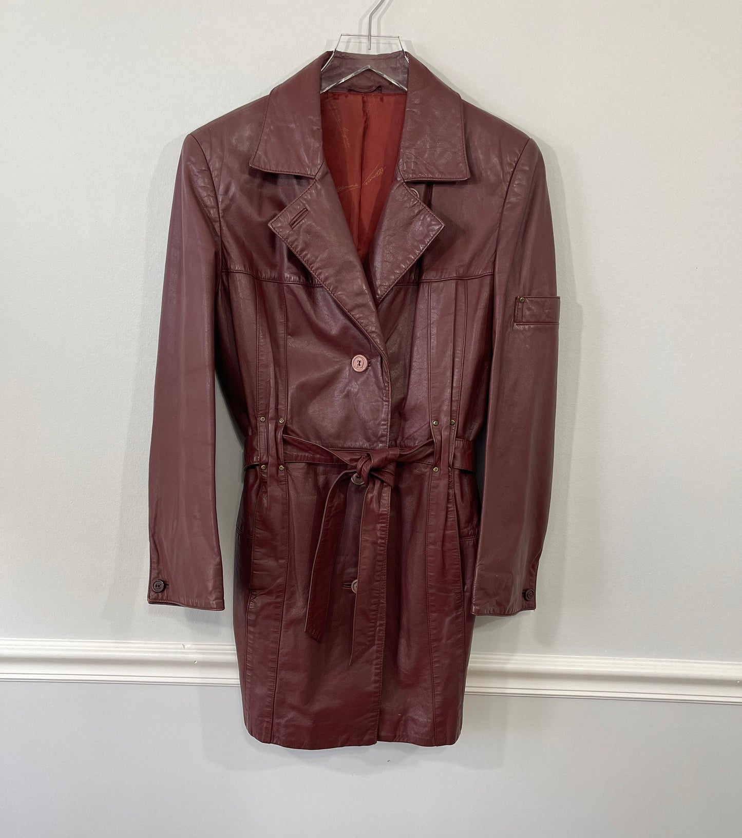 Etienne Aigner Burgundy Oxblood Leather Car Coat Sz M