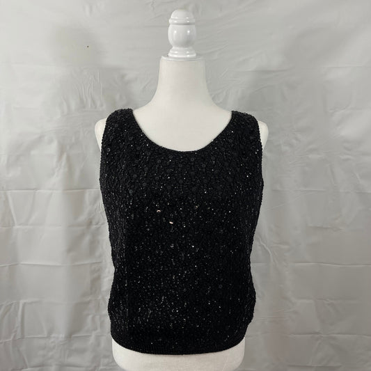 Vtg B Altman Deadstock Black Wool Sleeveless Sequined & Beaded Sweater