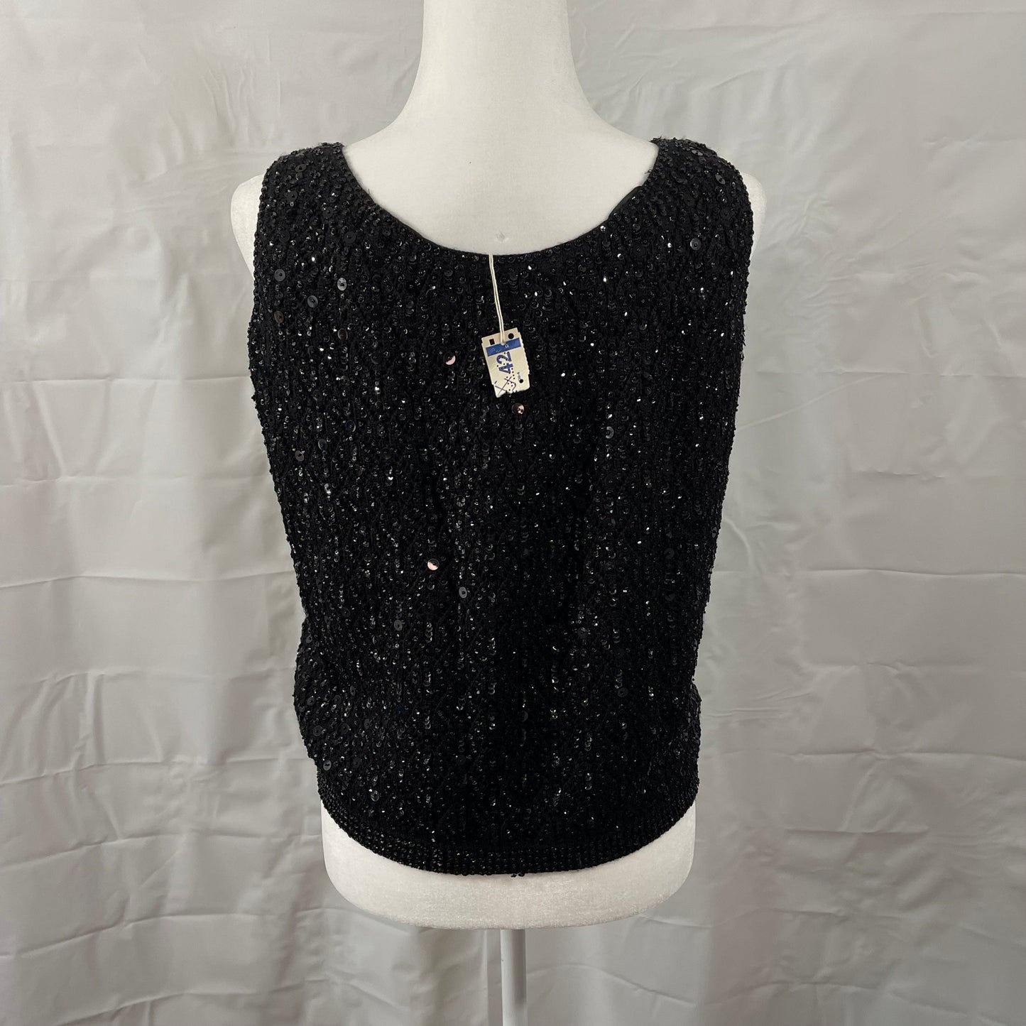 Vtg B Altman Deadstock Black Wool Sleeveless Sequined & Beaded Sweater