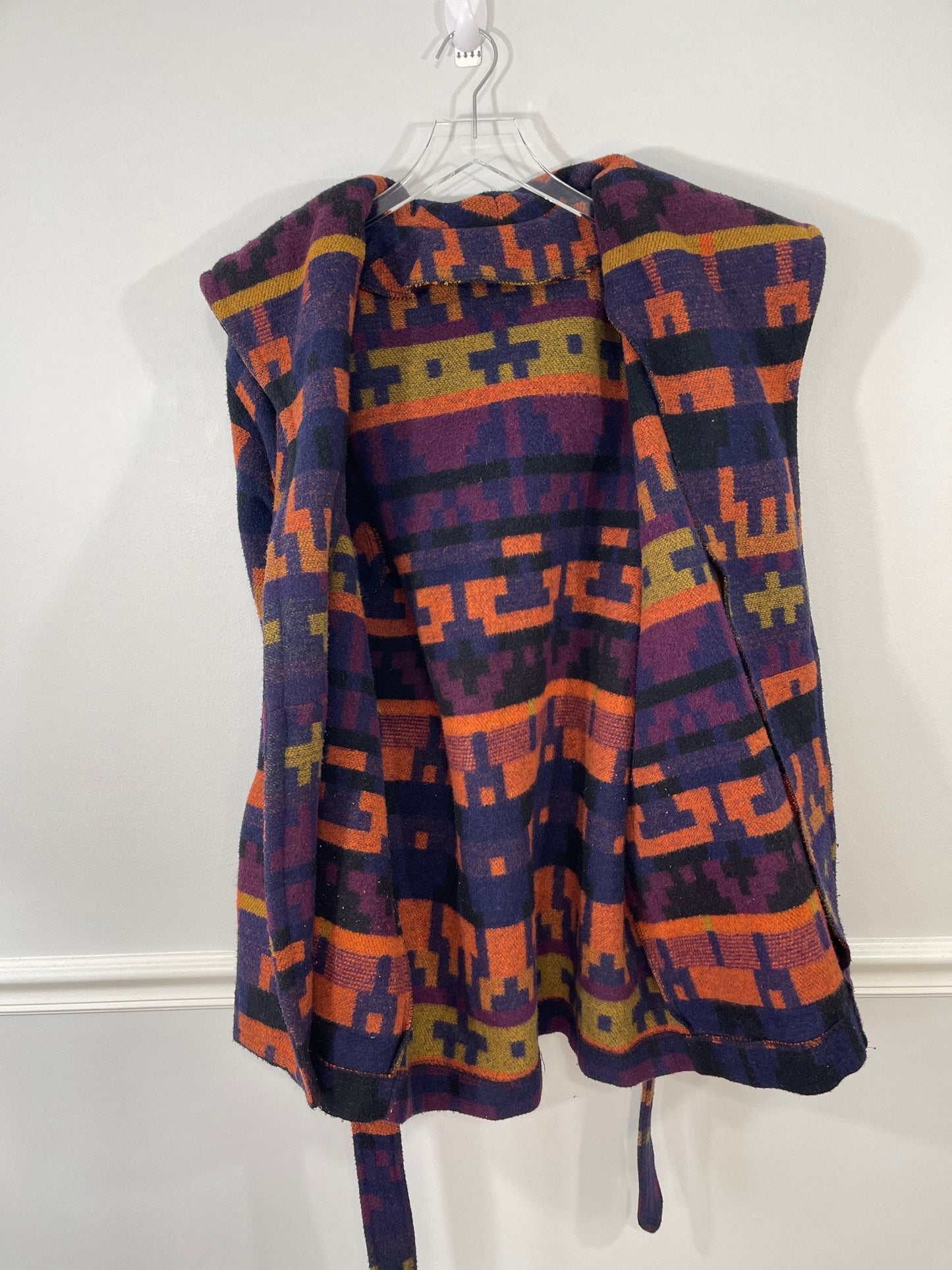 Vtg Native Southwestern Aztec Navajo Print Wool Blanket Jacket sz L