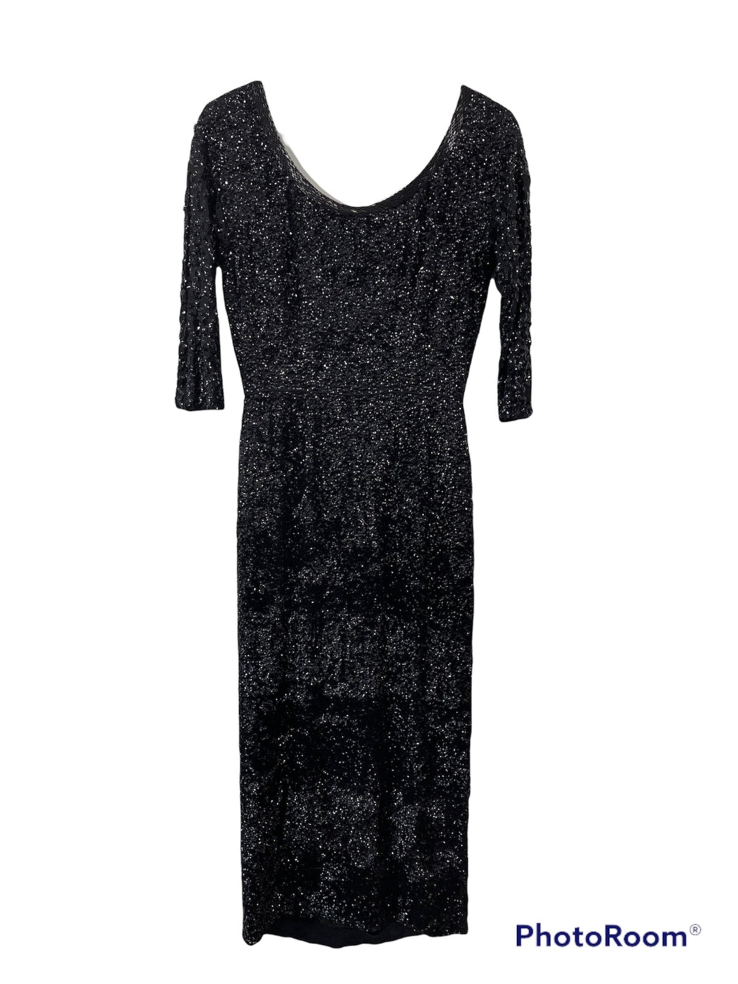 Black Sequined Cocktail Maxi Dress Sz Small