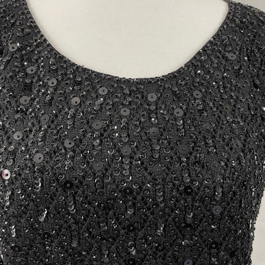 Vtg B Altman Deadstock Black Wool Sleeveless Sequined & Beaded Sweater