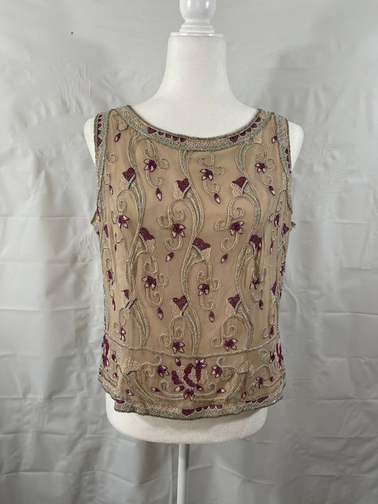 Vtg Adriana Papell Occasions Sleeveless Silk Beaded & Embroidered Top Sz M