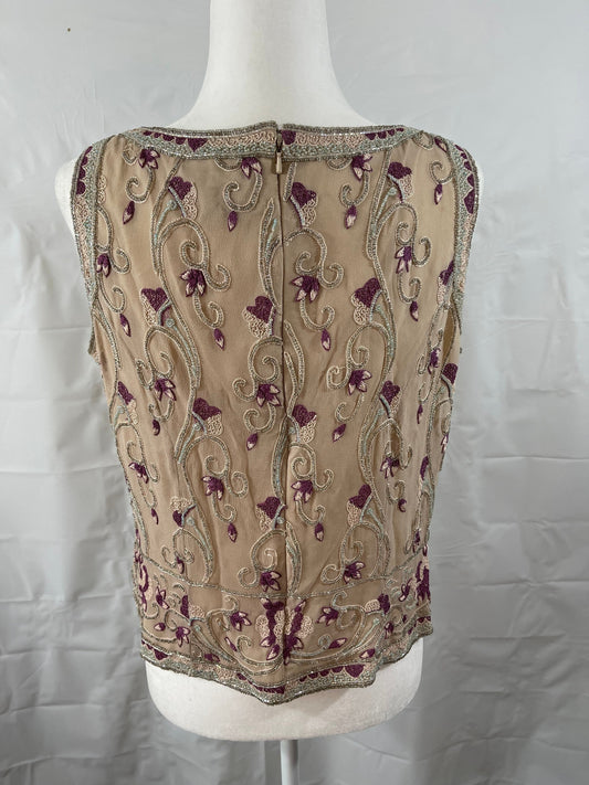 Vtg Adriana Papell Occasions Sleeveless Silk Beaded & Embroidered Top Sz M