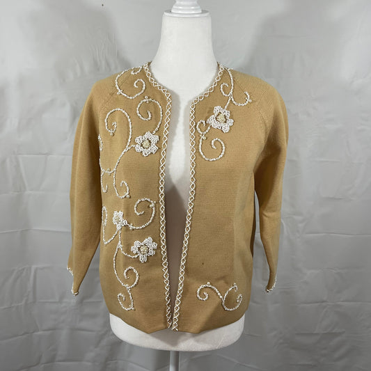 Vtg 60’s Alexander’s Wool Beaded Open Front Cardigan Sweater sz 14