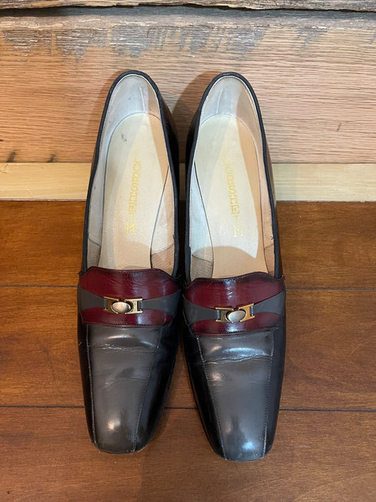 Vintage Florsheim Colorblock Leather Square Toe Pumps sz 8.5 AA